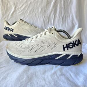 Hoka One One Clifton 7 Women's Running Shoes Blanc De Blanc White/Blue Size 12